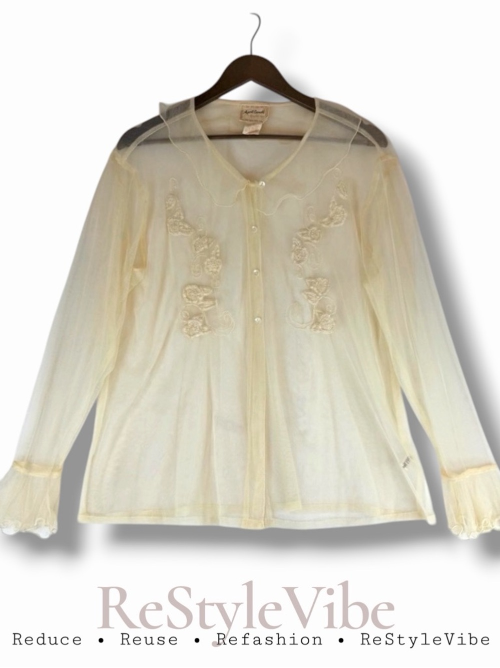 APRIL CORNELL Women’s Size S Blouse Top Shirt Mesh VINTAGE Embroidered Romantic